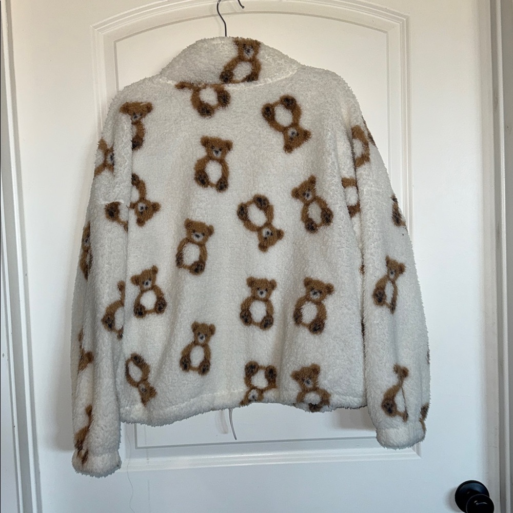 Women's White Teddy Bear Fleece Jacket - Picture 4 of 4